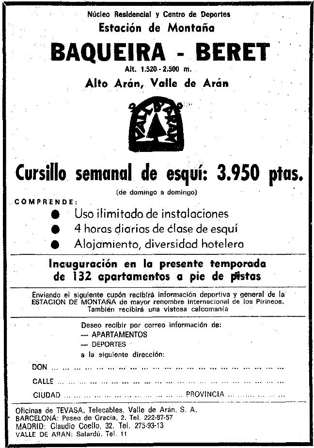 Cursos d'esquí a Baqueira - La Vanguardia Nadal 1970