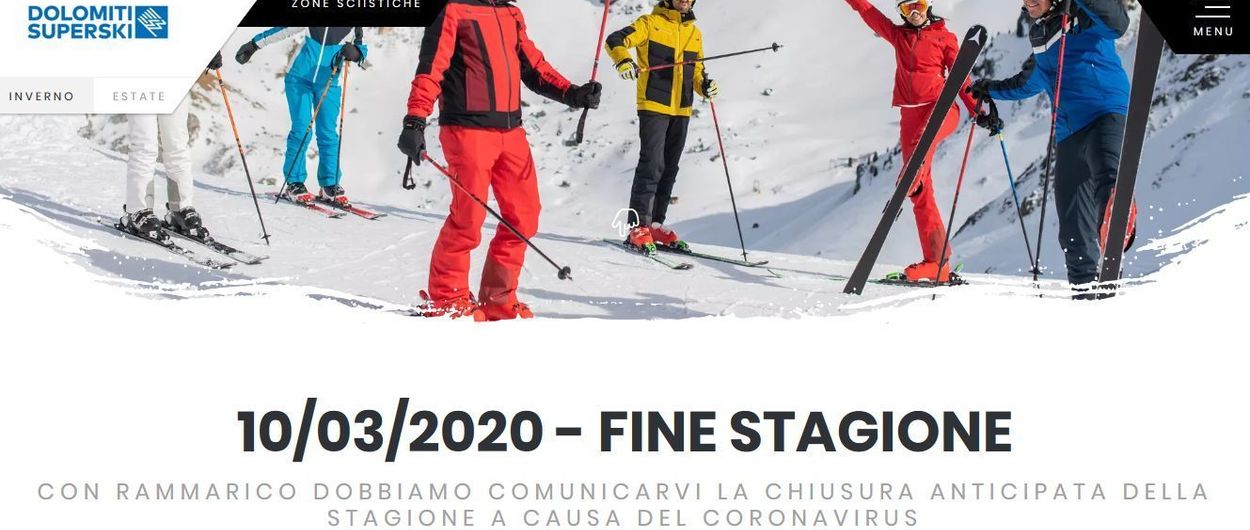 Dolomiti Superski da por concluida su temporada de esquí por el coronavirus