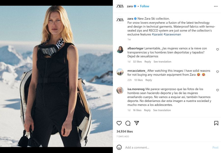 La polémica con Zara y la mujer esquiadora - It's a powder day! -  Nevasport.com