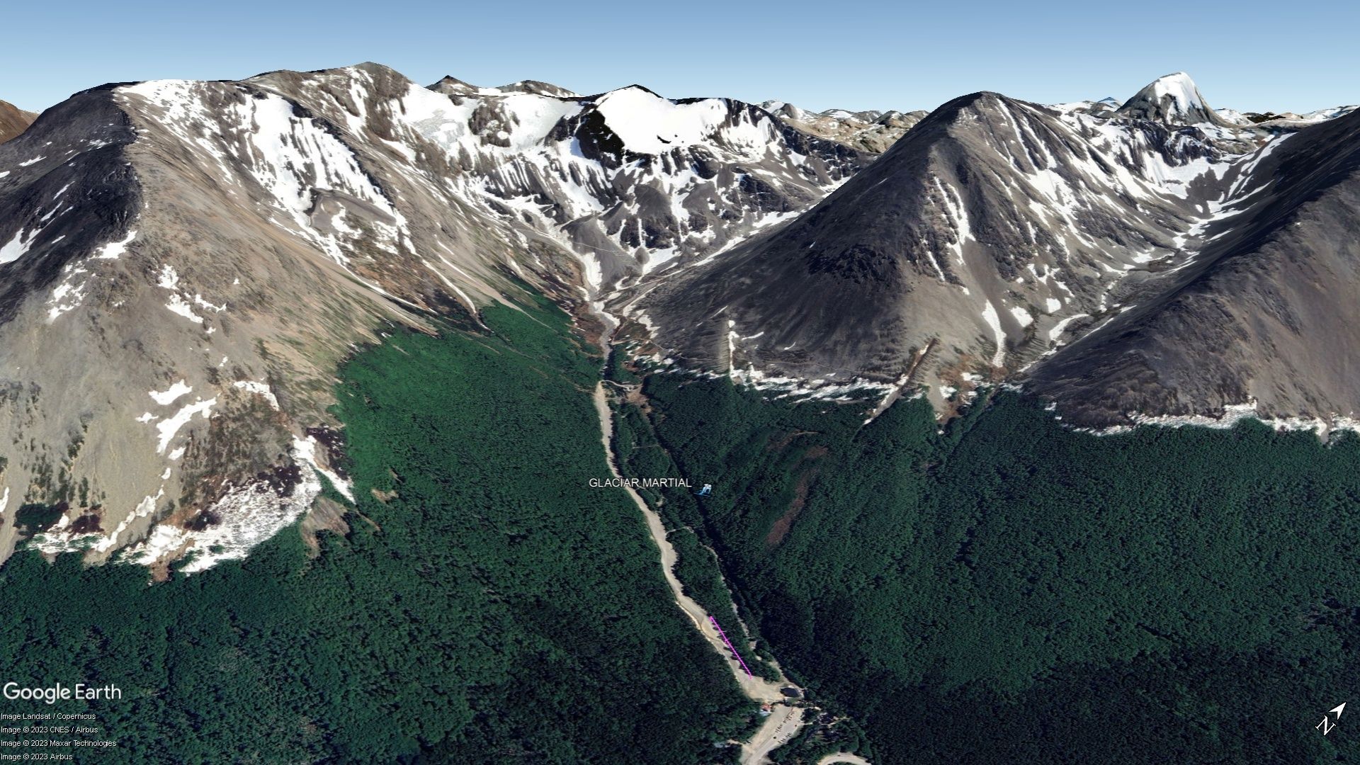 Vista Google Earth Glaciar Martial temporada 2023