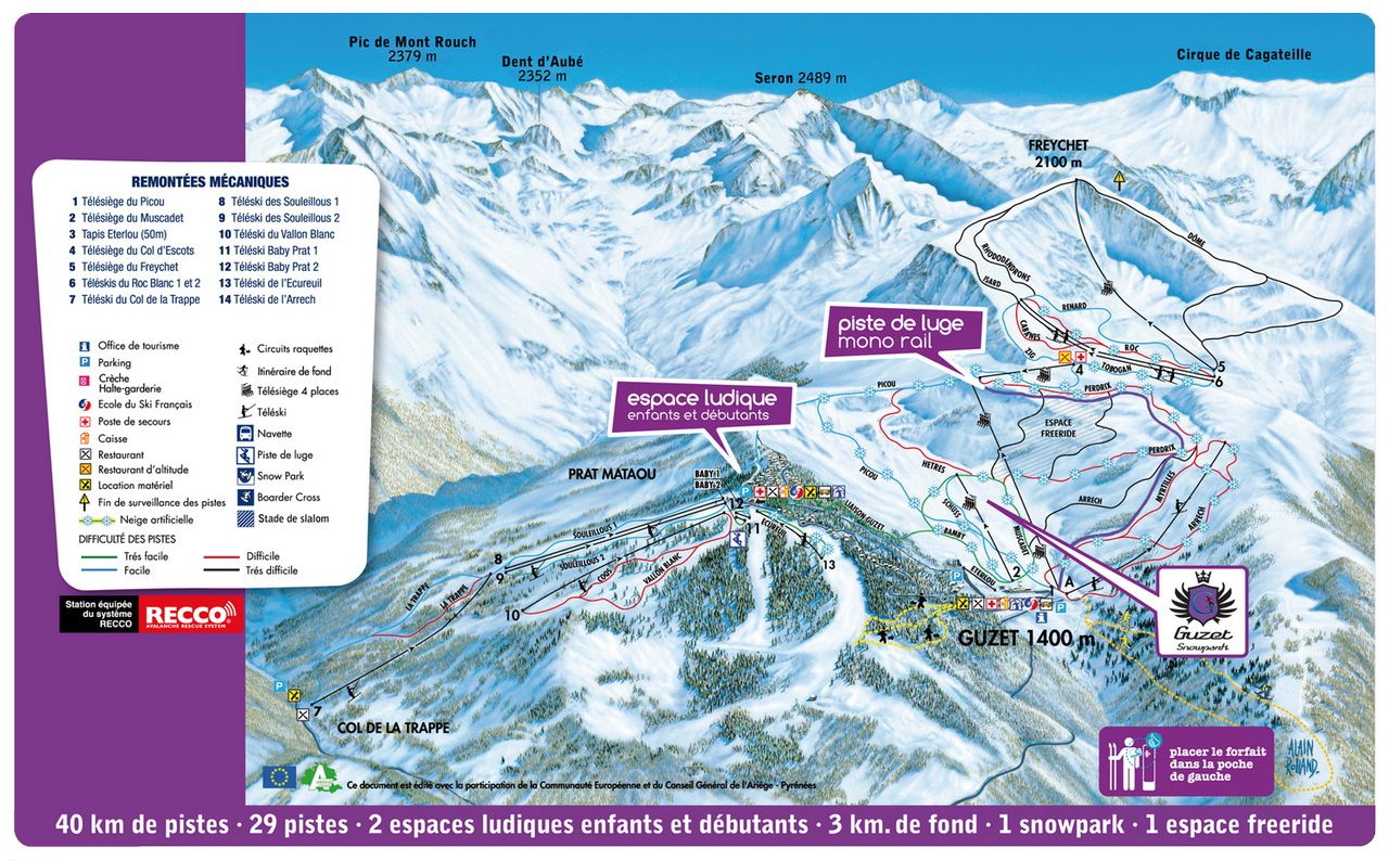 Plano de pistas de esquí de Guzet