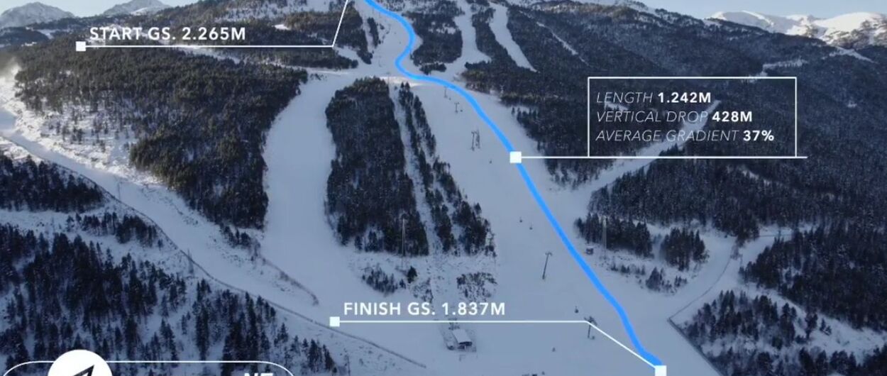 Recorrido con dron por la Pista Avet de Copa del Mundo de esquí en Grandvalira